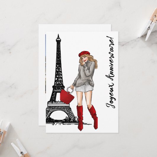 Foto Chique Eiffeltoren, Trendy Parijs Verjaardag Kaart (Voorkant / Achterkant in situ)