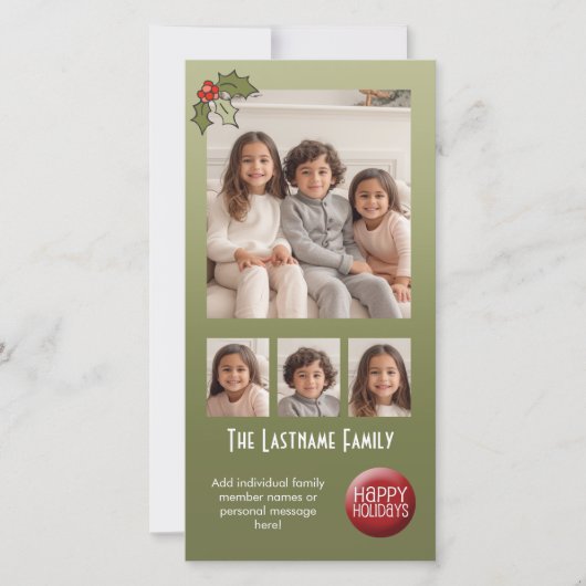 Foto Chrismtas Collage - Retro Holly Feestdagenkaart (Voorkant)