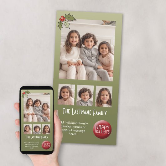 Foto Chrismtas Collage - Retro Holly Feestdagenkaart