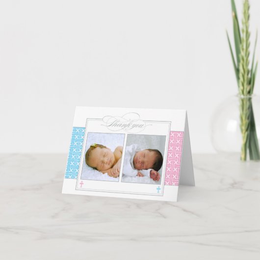 Foto Christening Hartelijk dank  | Twins Bedankkaart (Voorkant)