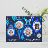 Foto Christmas Bauble Navy Blue Waterverf familie Feestdagenkaart (Staand voorkant)