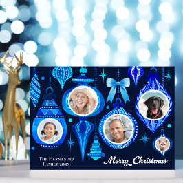 Foto Christmas Bauble Navy Blue Waterverf familie Feestdagenkaart