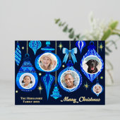 Foto Christmas Bauble Navy Blue Waterverf familie Folie Feestdagenkaart (Staand Voorkant)