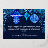 Foto Christmas Bauble Navy Blue Waterverf familie Folie Feestdagenkaart (Achterkant)