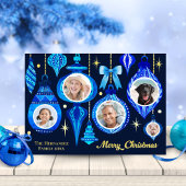 Foto Christmas Bauble Navy Blue Waterverf familie Folie Feestdagenkaart