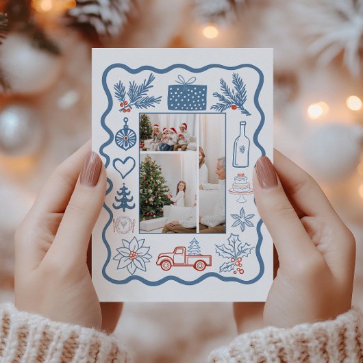 Foto Christmas Doodle Line Art Holiday Feestdagenkaart