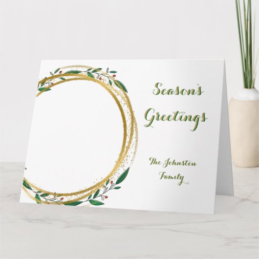 Foto Circle Gold Green & Red Season's Greetings Kaart (Voorkant)