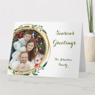 Foto Circle Gold Green & Red Season's Greetings Kaart