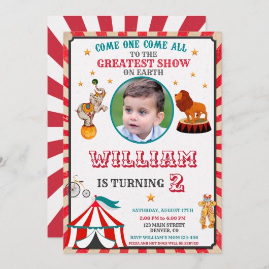 Foto Circus verjaardagsuitnodiging  Circus Kaart (Voorkant / Achterkant)