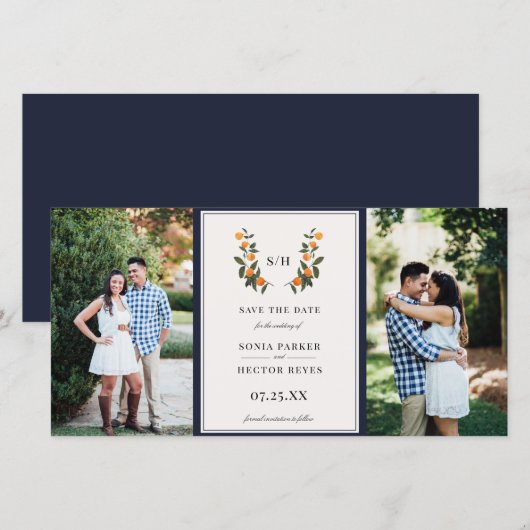 Foto Citrus Crest Monogram Save The Date (Voorkant / Achterkant)