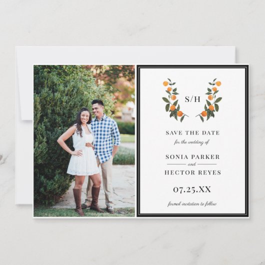 Foto Citrus Crest Monogram Save The Date (Voorkant)