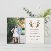 Foto Citrus Crest Monogram Save The Date (Staand voorkant)