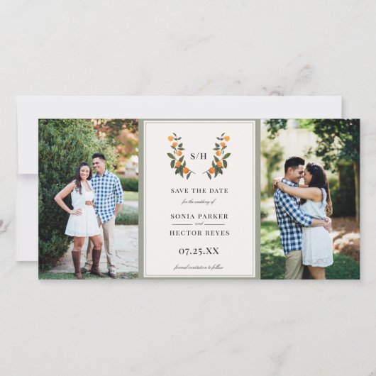 Foto Citrus Crest Monogram Save The Date (Voorkant)