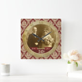  foto Clock Red Damask Roman Numeral Vierkante Klok (Huis)
