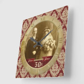  foto Clock Red Damask Roman Numeral Vierkante Klok (Hoek)