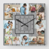 Foto Collage 16 Afbeelding grijs hout Genummerd Vierkante Klok (Voorkant)