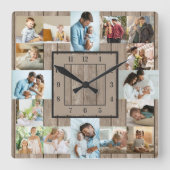 Foto Collage 16 Afbeelding Rustic Wood Genummerd Vierkante Klok (Voorkant)