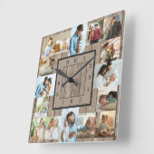 Foto Collage 16 Afbeelding Rustic Wood Genummerd Vierkante Klok (Hoek)