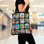 Foto Collage 16 Rond Afbeeldingen Black Tote Bag<br><div class="desc">Creëer uw eigen foto collage canvas tas met deze makkelijk te gebruiken sjabloon voor 16 afbeeldingen met afgeronde hoeken tegen een zwarte achtergrond aan de voorzijde. De achterkant is een bewerkbare, effen zwarte kleur. FOTO TIP: foto's vóór het uitsnijden in vierkante vormen en/of hebben de onderwerpen in het centrum VOORDAT...</div>