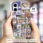 Foto Collage 18 Foto's Aangepaste kleur Paars iPhone 16 Hoesje<br><div class="desc">Draag 18 van uw favoriete foto's op deze aangepaste achtergrond kleur mobiele telefoon case met behulp van deze eenvoudig te uploaden foto collage sjabloon met een verscheidenheid aan vormen en maten. Verander de lavendel paarse achtergrondkleur in EDIT. TELEFOONOPTIES: Het voorbeeld wordt weergegeven op de Apple iPhone 16 met het "Barely...</div>