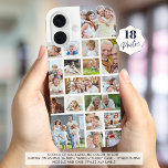 Foto Collage 18 Foto's Aangepaste kleur Wit iPhone 16 Hoesje<br><div class="desc">Creëer uw eigen fotocollage mobiele telefoonhoesje met deze gebruiksvriendelijke sjabloon met 18 afbeeldingen in verschillende vormen en maten op een aangepaste kleurenachtergrond (weergegeven in wit). Wijzig de achtergrondkleur of voeg tekst toe in EDIT. TELEFOONOPTIES: Het voorbeeld wordt weergegeven op de Apple iPhone 16 met het "Barely There"-hoesje - andere telefoonmodellen...</div>