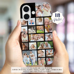 Foto Collage 18 Foto's Aangepaste kleur zwart iPhone 16 Hoesje<br><div class="desc">Draag 18 van uw favoriete foto's op deze aangepaste achtergrond kleur mobiele telefoon geval met een foto collage van een verscheidenheid aan vormen en maten om een verscheidenheid aan afbeeldingen tegemoet te komen. Wijzig de zwarte achtergrondkleur in EDIT. TELEFOONOPTIES: Het voorbeeld wordt weergegeven op het Apple iPhone 16- en "Barely...</div>