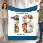 Foto Collage 18th Birthday Blue White Afbeelding Fleece Deken<br><div class="desc">Aangepaste Afbeelding met 12 favoriete foto's. Deze stijlvolle fotocollage is in de vorm van het getal 18 op een witte achtergrond met oceaanblauwe randen. De deken kan ook worden gepersonaliseerd met de naam en geboortedatum van uw keuze. De sjabloon is klaar voor gebruik om uw familiefoto's, selfies en afbeeldingen toe...</div>