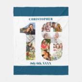 Foto Collage 18th Birthday Blue White Afbeelding Fleece Deken (Voorkant)