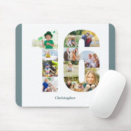 Foto Collage 1th Birthday Number 16 Persoonlijk Muismat (Met muis)