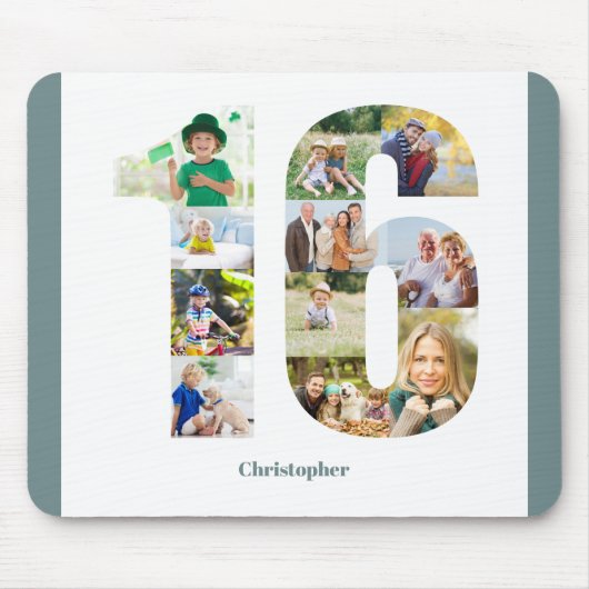 Foto Collage 1th Birthday Number 16 Persoonlijk Muismat (Voorkant)