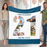 Foto Collage 21st Birthday Blue White Afbeelding Fleece Deken<br><div class="desc">Aangepaste Afbeelding met 10 van uw favoriete foto's. Deze stijlvolle fotocollage is in de vorm van het getal 21 op een witte achtergrond met oceaanblauwe randen. De deken kan ook worden gepersonaliseerd met de naam en geboortedatum van uw keuze. De sjabloon is klaar voor gebruik om uw familiefoto's, selfies en...</div>