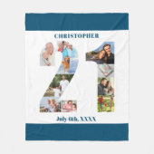 Foto Collage 21st Birthday Blue White Afbeelding Fleece Deken (Voorkant)