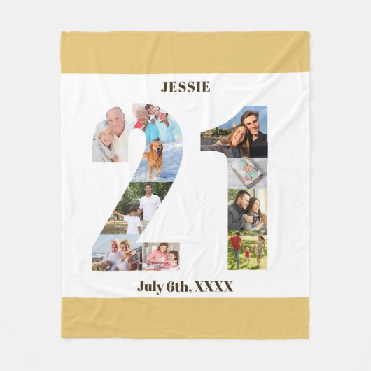 Foto Collage 21st Birthday Neutraal Zand Afbeeldin Fleece Deken (Voorkant)