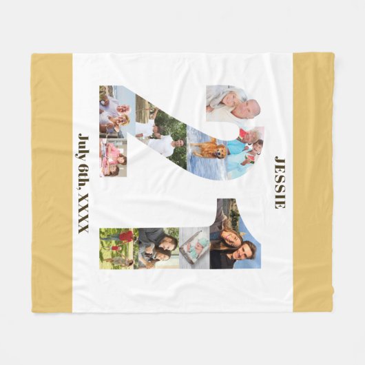 Foto Collage 21st Birthday Neutraal Zand Afbeeldin Fleece Deken (Voorkant (Horizontaal))