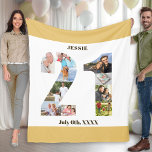 Foto Collage 21st Birthday Neutraal Zand Afbeeldin Fleece Deken<br><div class="desc">Aangepaste Afbeelding met 10 van uw favoriete foto's. Deze stijlvolle fotocollage is in de vorm van het getal 21 op een witte achtergrond met neutraal beige zand / gedempt gele randen. De deken kan ook gepersonaliseerd worden met de naam en geboortedatum van je keuze, die geletterd wordt in donkere bronzen...</div>