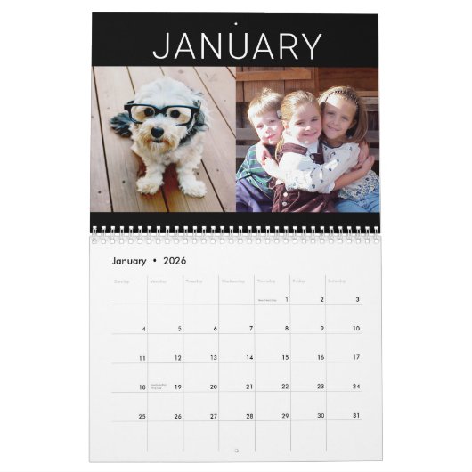 Foto collage - 2 per maand moderne familie kalender (Jan 2026)