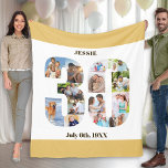 Foto Collage 30th Birthday Neutraal Zand Afbeeldin Fleece Deken<br><div class="desc">Aangepaste Afbeelding met 14 van uw favoriete foto's. Deze stijlvolle fotocollage is in de vorm van het getal 30 op een witte achtergrond met neutraal beige zand / gedempt gele randen. De deken kan ook gepersonaliseerd worden met de naam en geboortedatum van je keuze, die geletterd wordt in donkere bronzen...</div>