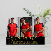 Foto Collage 3 Afbeeldingen Afstuderen aankondigin Folie Uitnodiging (Staand Voorkant)