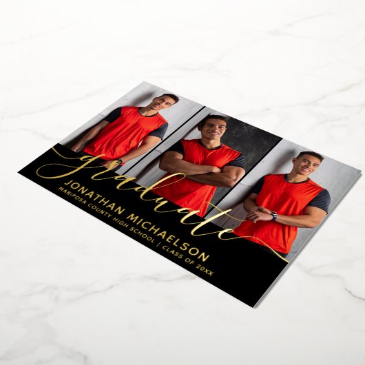 Foto Collage 3 Afbeeldingen Afstuderen aankondigin Folie Uitnodiging (Gedraaid)