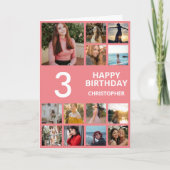 Foto-collage 3e verjaardag 13 foto's roze & wit kaart (Voorkant)