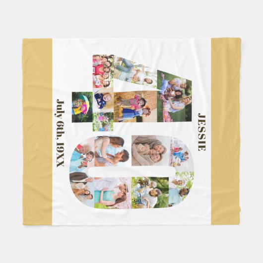 Foto Collage 40th Birthday Beige White Afbeelding Fleece Deken (Voorkant (Horizontaal))