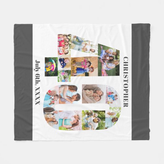 Foto Collage 40th Birthday Gray White Afbeelding Fleece Deken (Voorkant (Horizontaal))