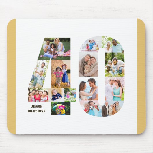 Foto Collage 40th Birthday Number 40, aangepast Muismat (Voorkant)