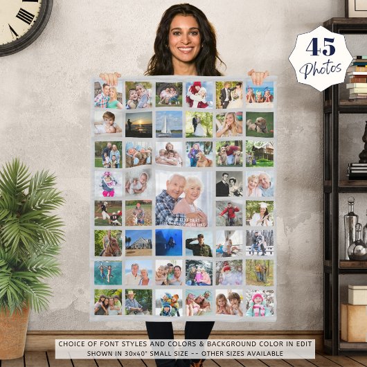 Foto Collage 45 strips Editable Gray Personalized Fleece Deken