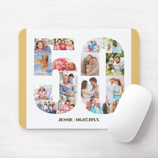 Foto Collage 50th Birthday Number 50 Custom Muismat (Met muis)