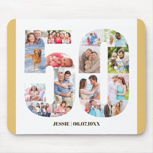 Foto Collage 50th Birthday Number 50 Custom Muismat (Voorkant)