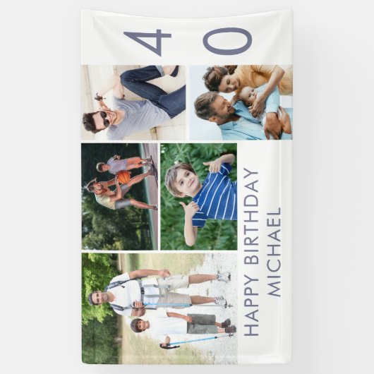 Foto Collage 5 Afbeelding 40th Birthday Banner (Verticaal)