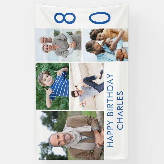 Foto Collage 5 Afbeelding 80th Birthday Banner (Verticaal)