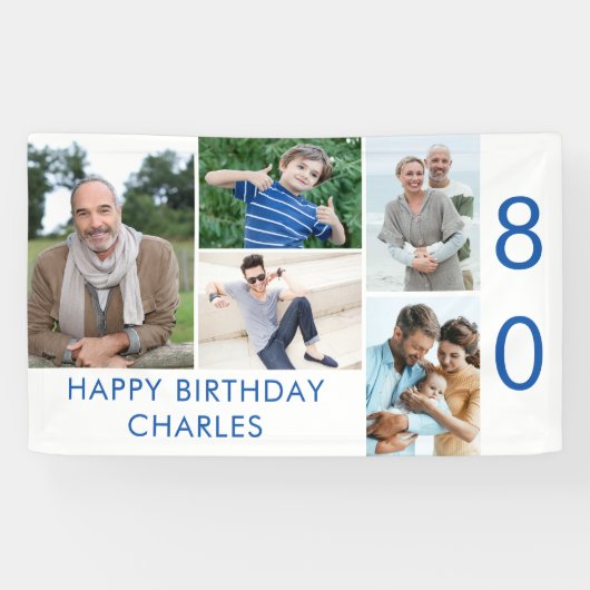 Foto Collage 5 Afbeelding 80th Birthday Banner (Horizontaal)