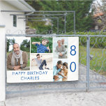 Foto Collage 5 Afbeelding 80th Birthday Banner<br><div class="desc">Aangepaste banner die een 80ste verjaardag viert - of pas je aan voor elke andere leeftijd! Het fotomalplaatje is opstelling voor u om 5 van uw favoriete foto's toe te voegen die in een fotocollage van horizontale landschaps en verticale portretformaten worden getoond. De formulering "Happy Birthday [jouw naam]" in de...</div>